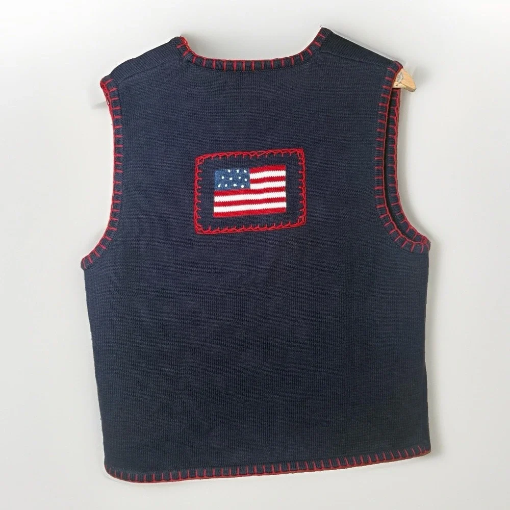 Vintage Marisa Christina Sweater Vest American Flag Women Large * 4th Of July